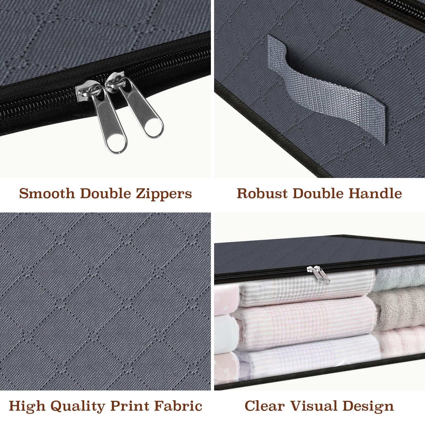 StorageRight Storage Bags, Clothes Storage, Under bed Storage Containers, Large Capacity Storage Bins, Foldable Storage Organizers For Clothes and Bedding - 75L/6 Pack/Grey