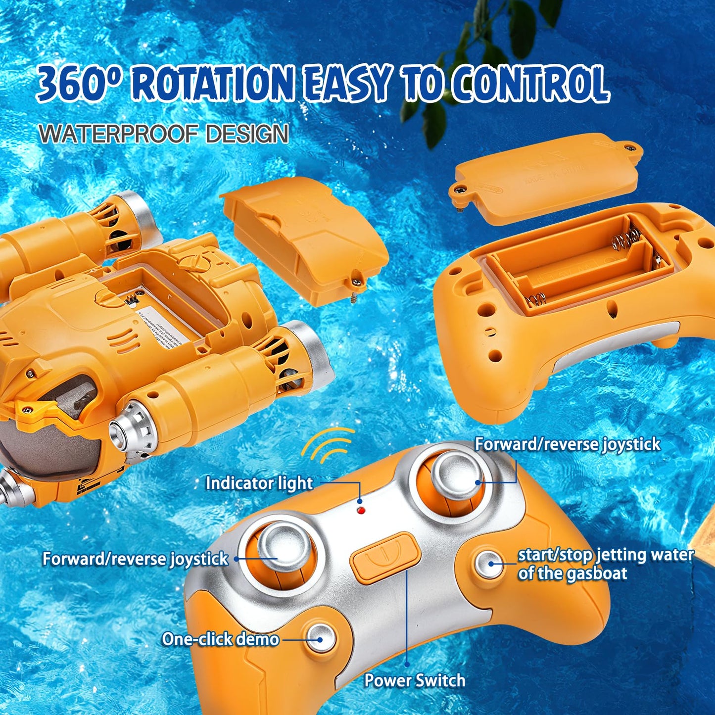 Augot RC Boat, Remote Control Spray Gasboat Toys for Pools Lakes, 2.4GHz RC Boat Water Toy with Squirt/Double Propellers Remote Control Boats Rechargeable Swimming Pool Toy Gifts for Adults Kids