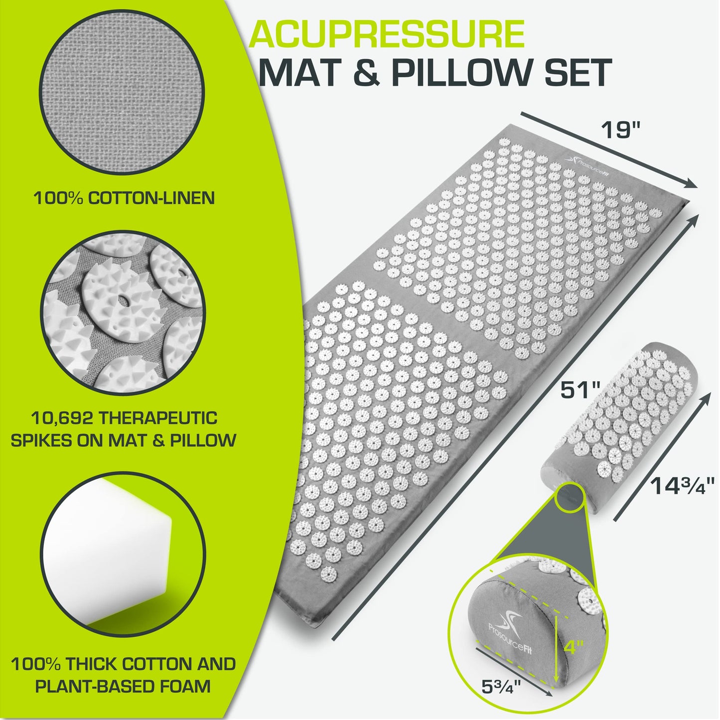 Acupressure Mat and Pillow Set for Pain Relief