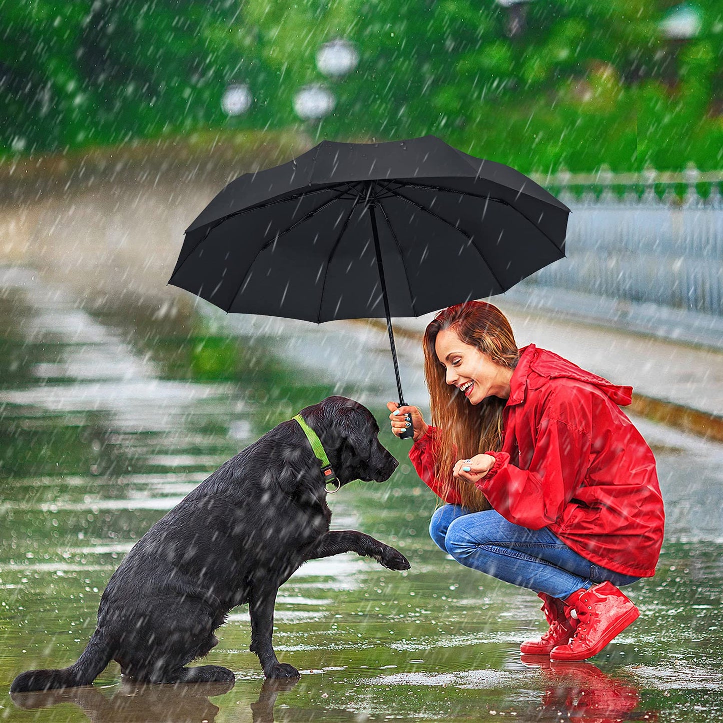 ZOMAKE Compact Windproof Travel Umbrella - Black