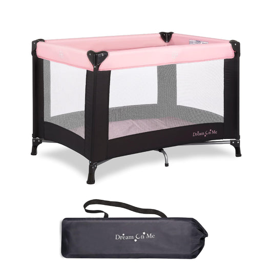 Dream On Me Nest Portable Playard in Pink with Carrybag an Shoulder Strap, Lightweight, Packable and Easy Setup Baby Playard, Breathable Mesh Sides and Soft Fabric - Comes with a Removable Padded Mat