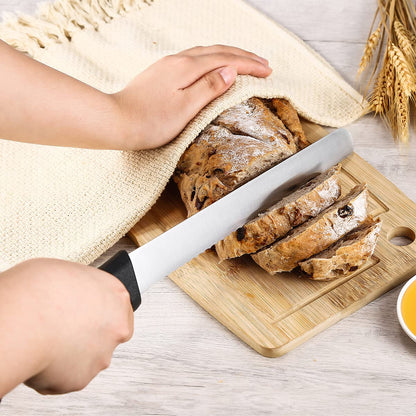 dearithe Serrated Bread Knife with Sheath, Plus a Free 304 Butter Knife,10 inch Black Stainless Steel Sharp Wavy Edge Wide Bread Cutter, For Homemade Bread, Bagels, Cake. Dishwasher Safe