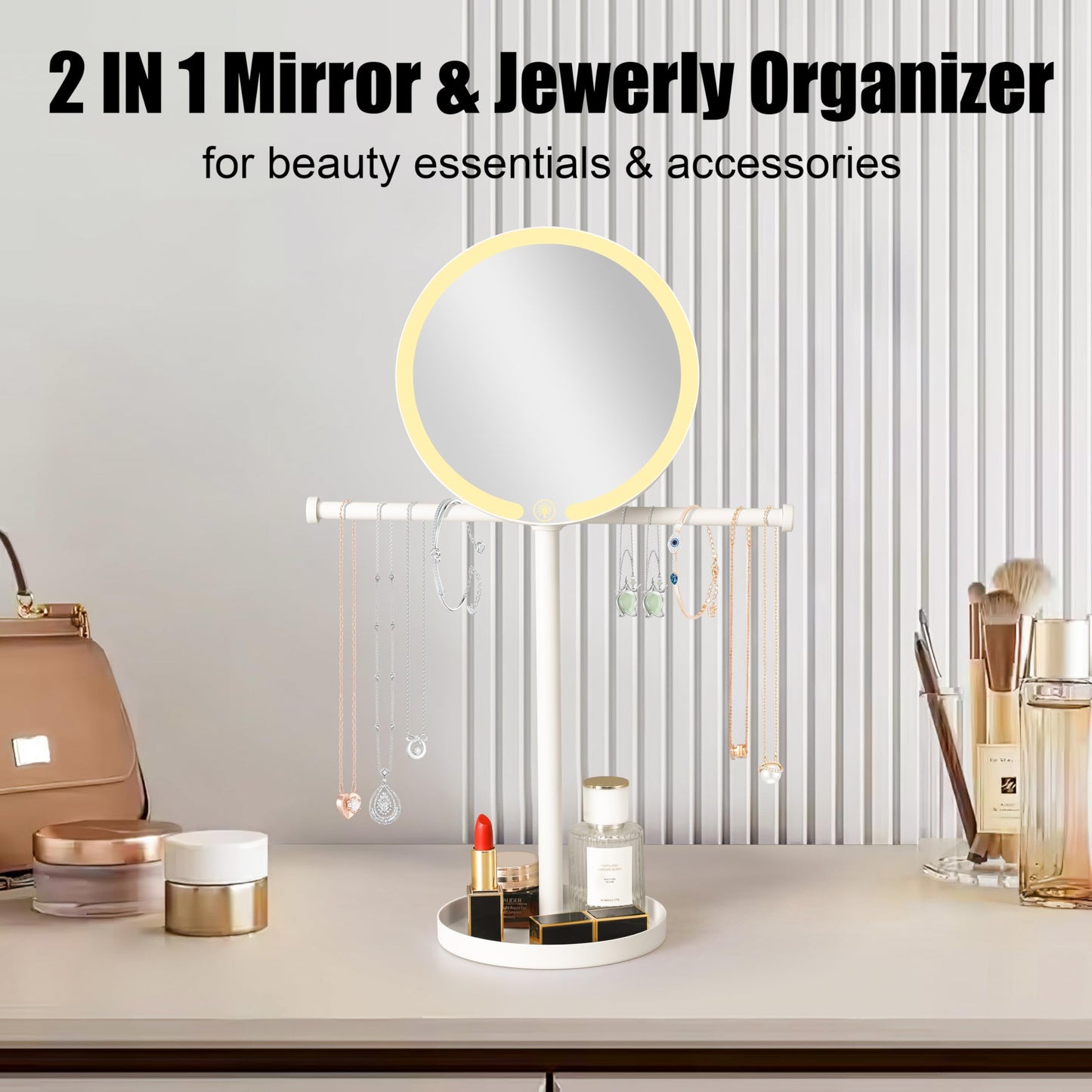 2 in 1Lighted Jewelry Organizer Stand with Makeup Mirror