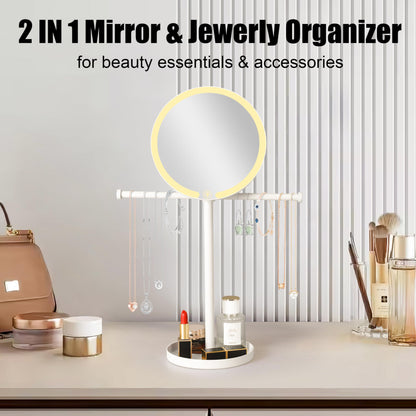 2 in 1Lighted Jewelry Organizer Stand with Makeup Mirror