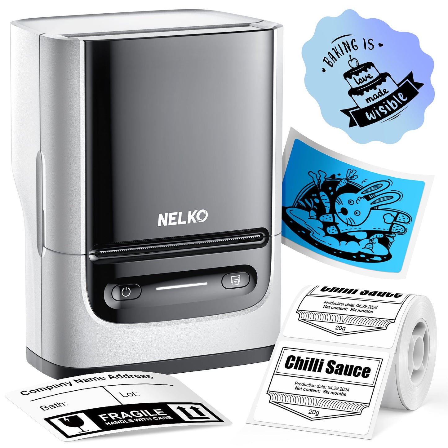 Nelko Label Maker Machine with Tape, PM220 Bluethooth Label Printer, 2 Inch Portable Thermal Printer for Small Business, Address, Logo, Clothing, Sticker Printer for Phones & PC, White