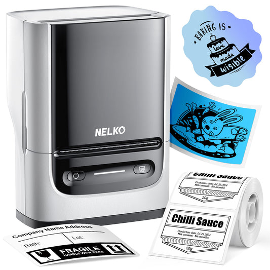 Nelko Label Maker Machine with Tape, PM220 Bluethooth Label Printer, 2 Inch Portable Thermal Printer for Small Business, Address, Logo, Clothing, Sticker Printer for Phones & PC, White