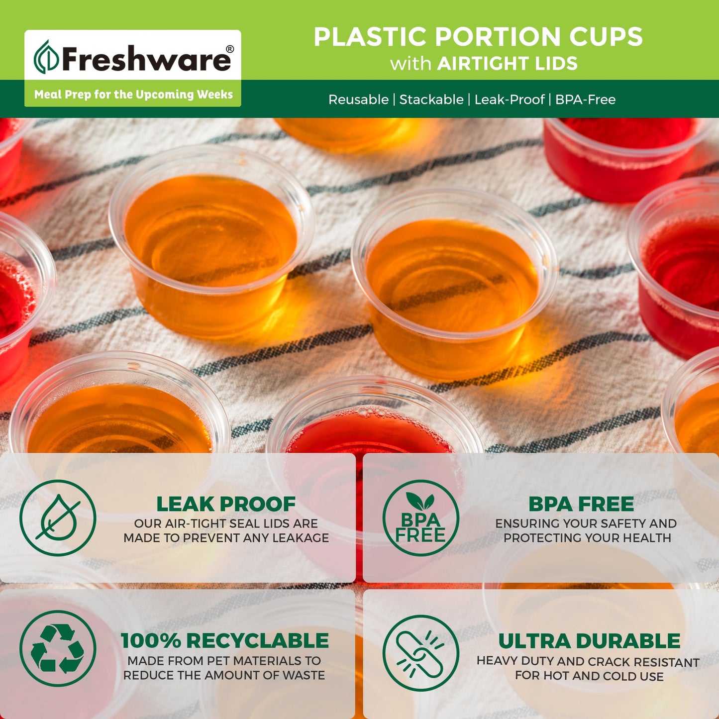 Freshware 100 Disposable Plastic Portion Cups with Lids