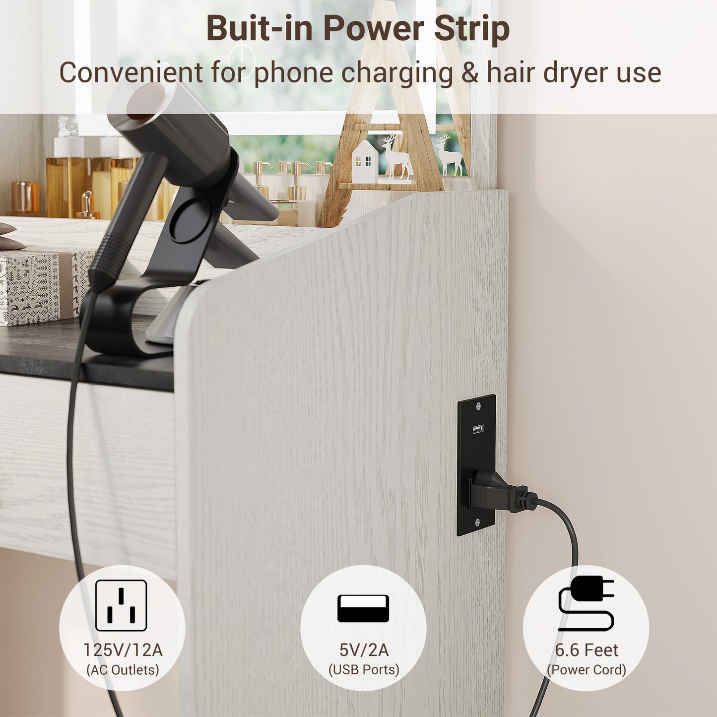 Vanity Desk with LED Mirror and Charging Station