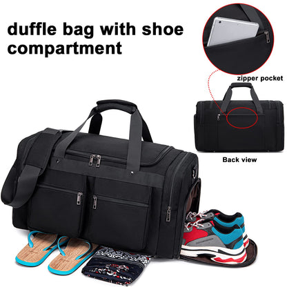 Weekender Overnight Duffel Bag Shoe Pocket for Women Men Weekend Travel Tote Carry On Bag (X-black)