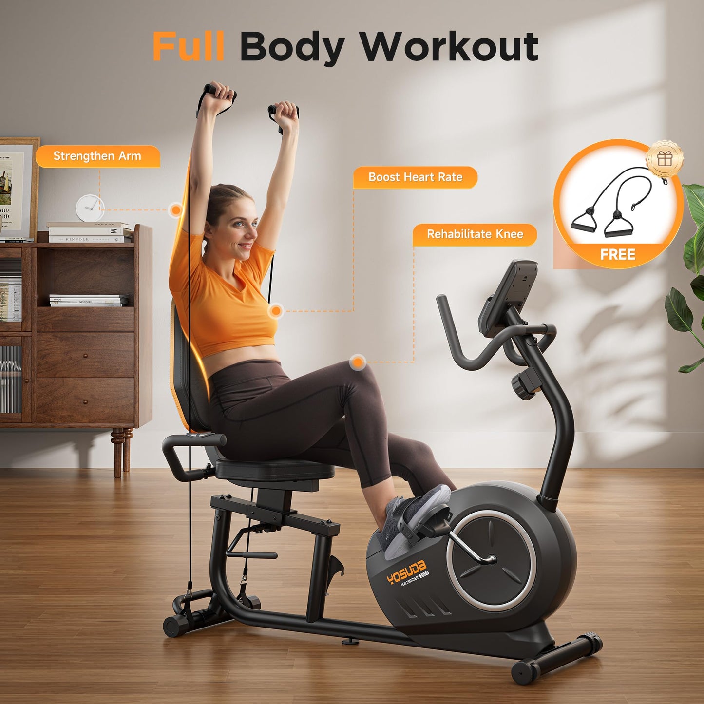 YOSUDA Recumbent Exercise Bike with Resistance Bands