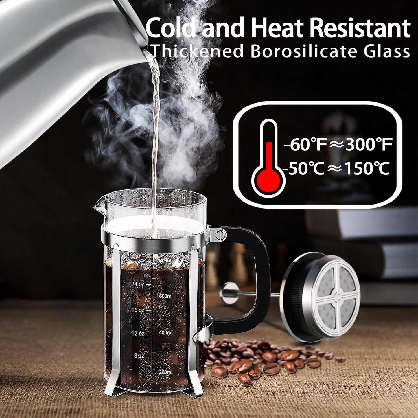 French Press Coffee Maker with 4 Filters System