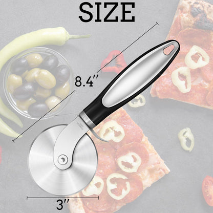 Stainless Steel Pizza Cutter Wheel with Finger Guard - Durable 3 Inch Pizza Slicer, Easy to Clean - Comfortably Cuts Any Size Pizza, Essential Pizza Tool