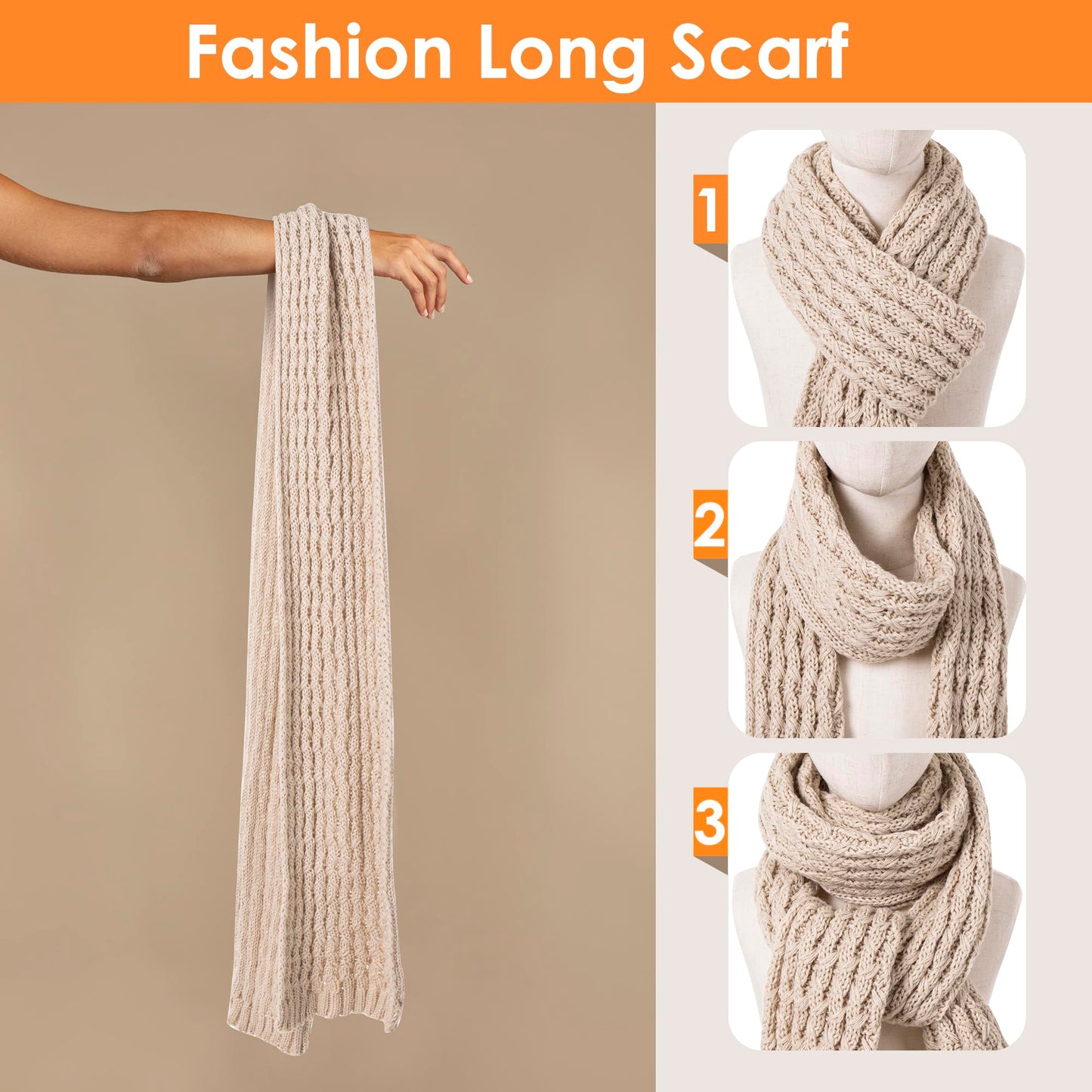 Women’s Winter Beanie Scarf Gloves Set Beige