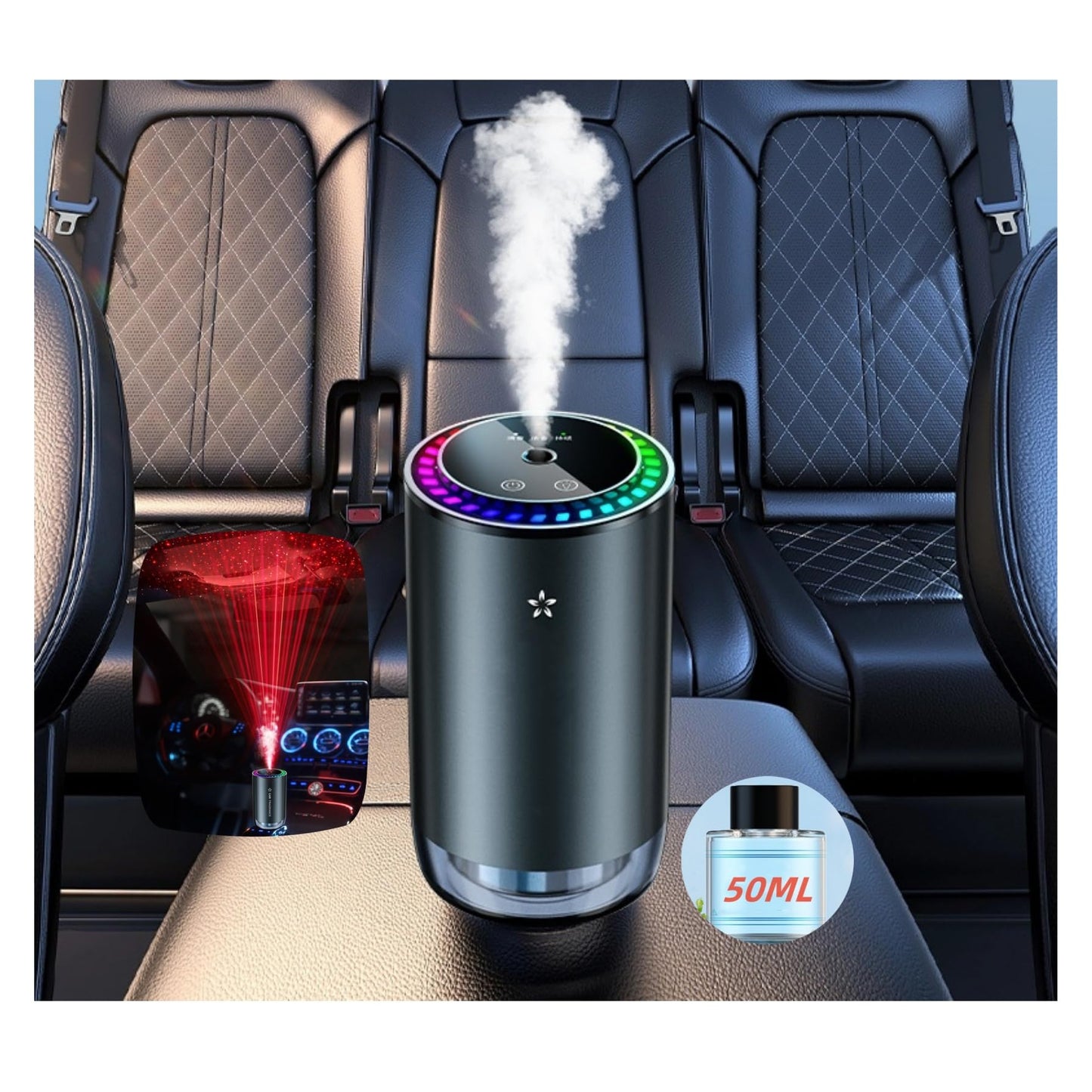 Smart Car Air Fresheners Rechargeable PickUp Sound 50ML Botanical Perfume Colorful Atmosphere Light Adjustable Concentration AI Intelligent Sensing Nano Atomization Auto On/Off for Car home(Wine Red)