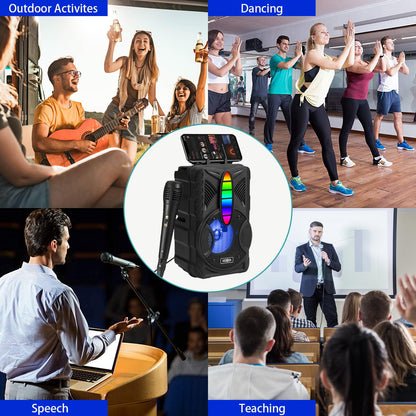 Wireless Speaker, IPX5 Waterproof Speaker with HD Sound, RGB Multi-Colors Rhythm Lights, Up to 8H Playtime, TWS Pairing, Portable Wireless Speakers for Home, Outdoor,（Comes with a Microphone） 6241