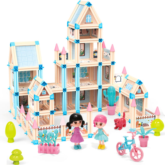 342-Piece 3D Princess Castle Villa Doll House Building Toy Set - STEM Montessori DIY Building Blocks Toys - Dollhouse for Girls Age 5 6 7 8 Year Old, LED Lights, ABS Plastic, Creative Kids Gift