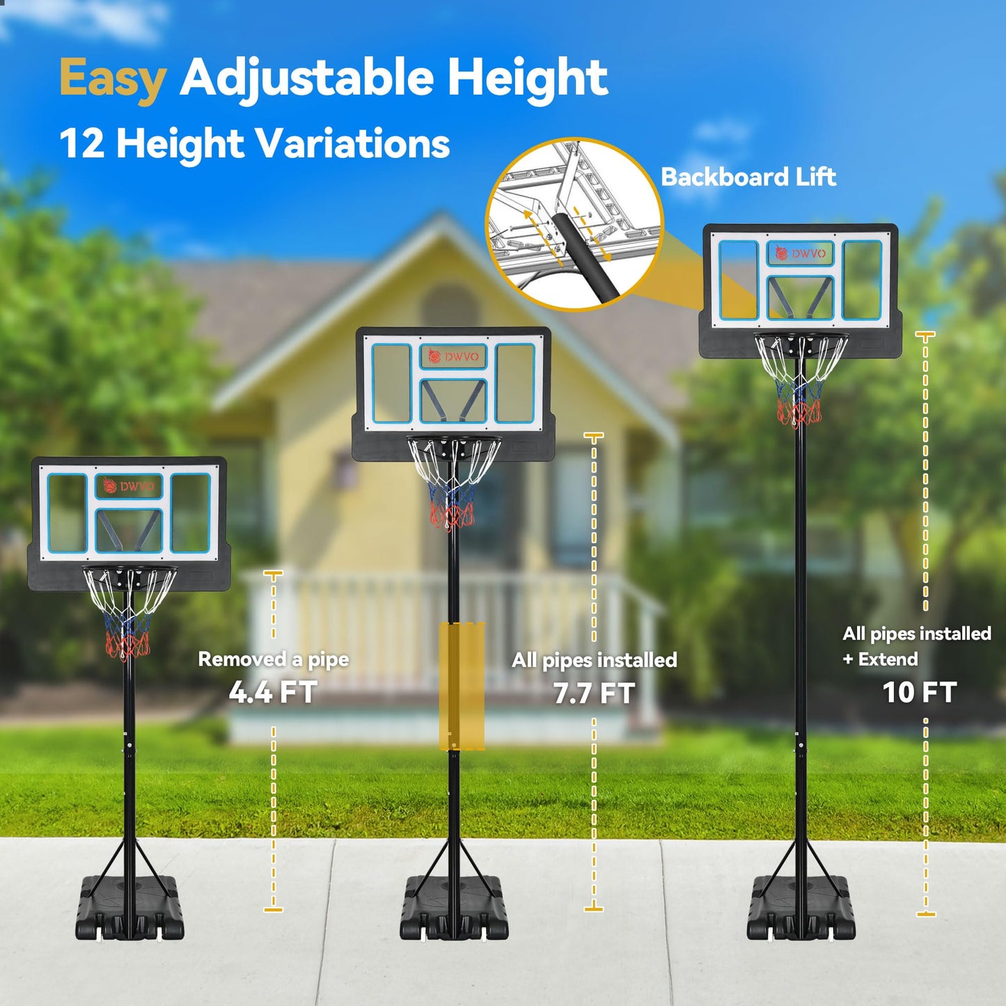 DWVO Adjustable 10FT Basketball Hoop for Outdoors