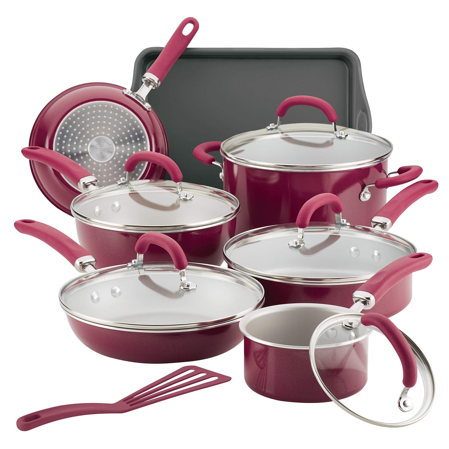 Rachael Ray Create Delicious Nonstick Cookware Pots and Pans Set, 13 Piece, Burgundy Shimmer