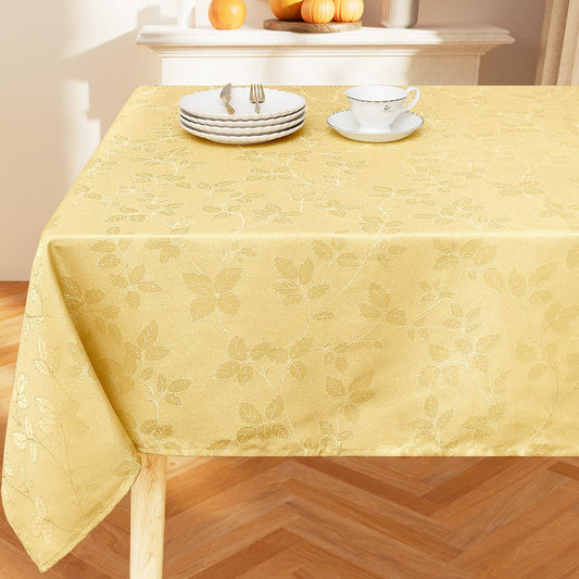 Moosfor Rectangle Tablecloth 60x102 Inch, Waterproof Damask Jacquard Table Cloth, Washable Fabric Table Covers for Dining, Parties, and Christmas Decor, Gold/Yellow