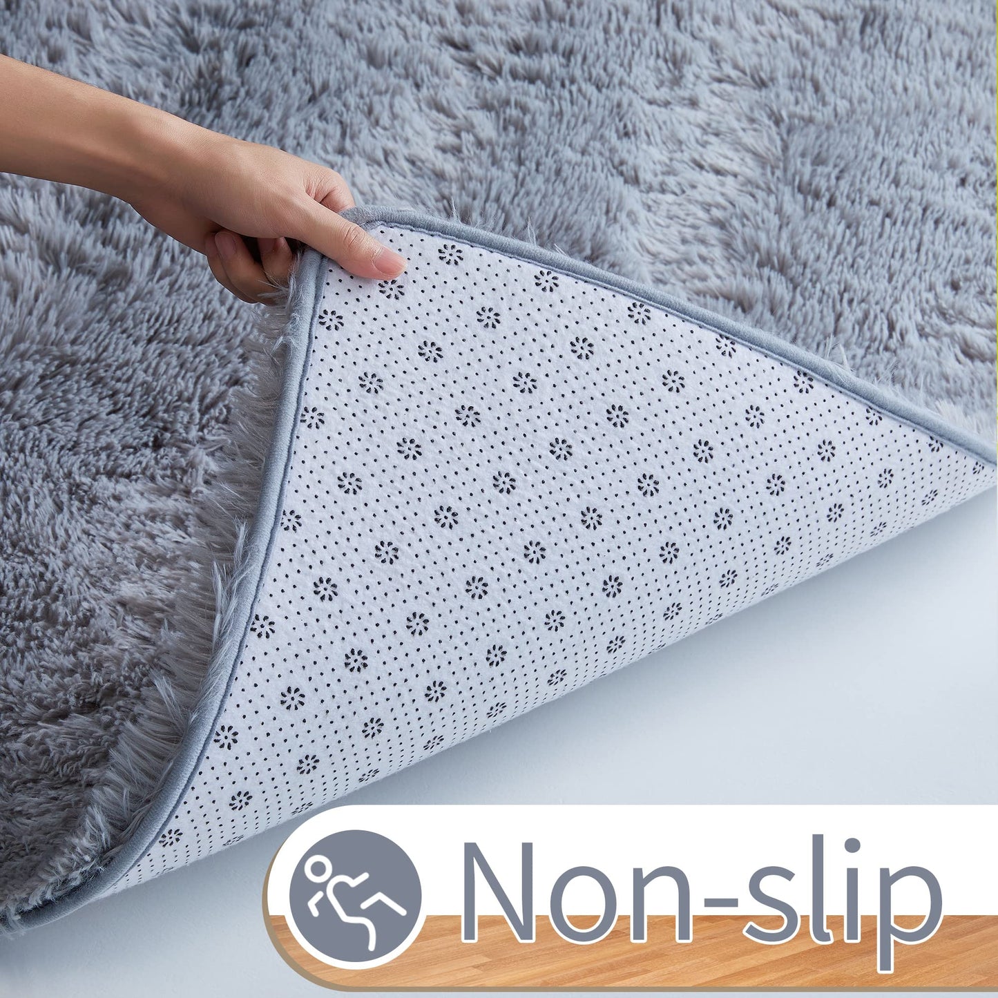 GKLUCKIN Shag Ultra Soft Area Rug, Fluffy 8'x10' Light Grey Rugs Plush Fuzzy Non-Skid Indoor Faux Fur Rugs Furry Carpets for Living Room Bedroom Nursery Kids Playroom Decor