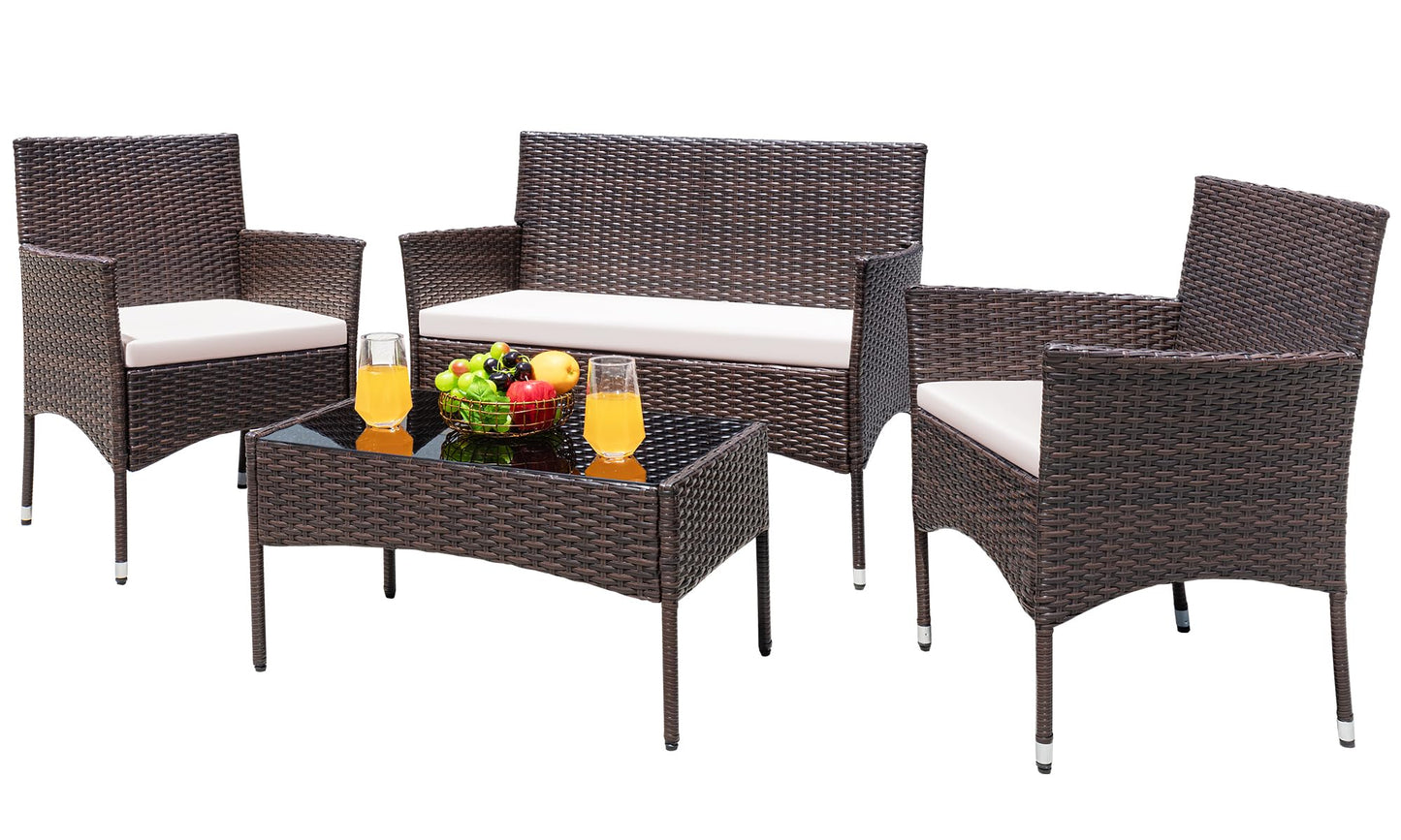4-Piece Greesum Outdoor Wicker Conversation Set
