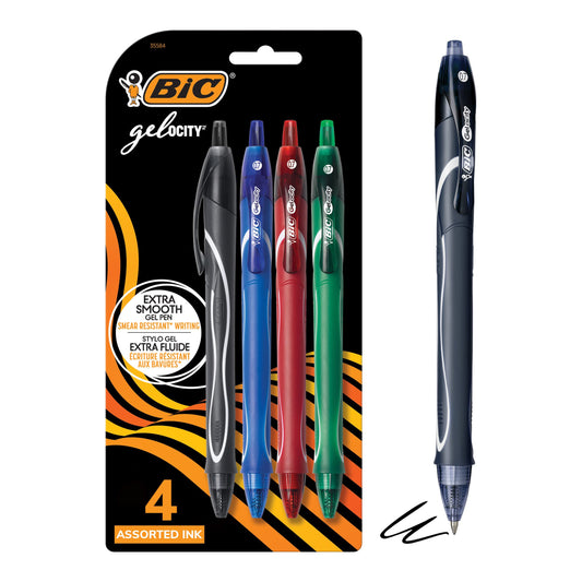 BIC Quick Dry Gel Pens, 4-Count Assorted Colors