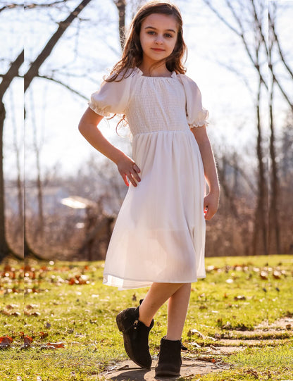 Arshiner Girl's Sleeveless Stretchy Crop Top A-Line Swing Party Dress Solid White for 4-5 Years
