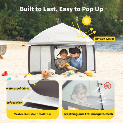 LILLEPRINS EasyPop Baby Travel Playpen with Canopy