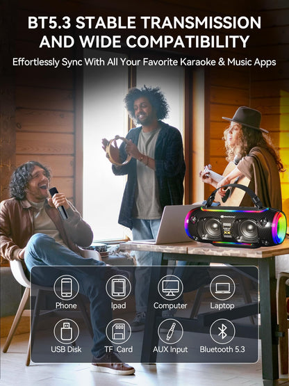 Portable Karaoke Machine with 2 Wireless Microphones