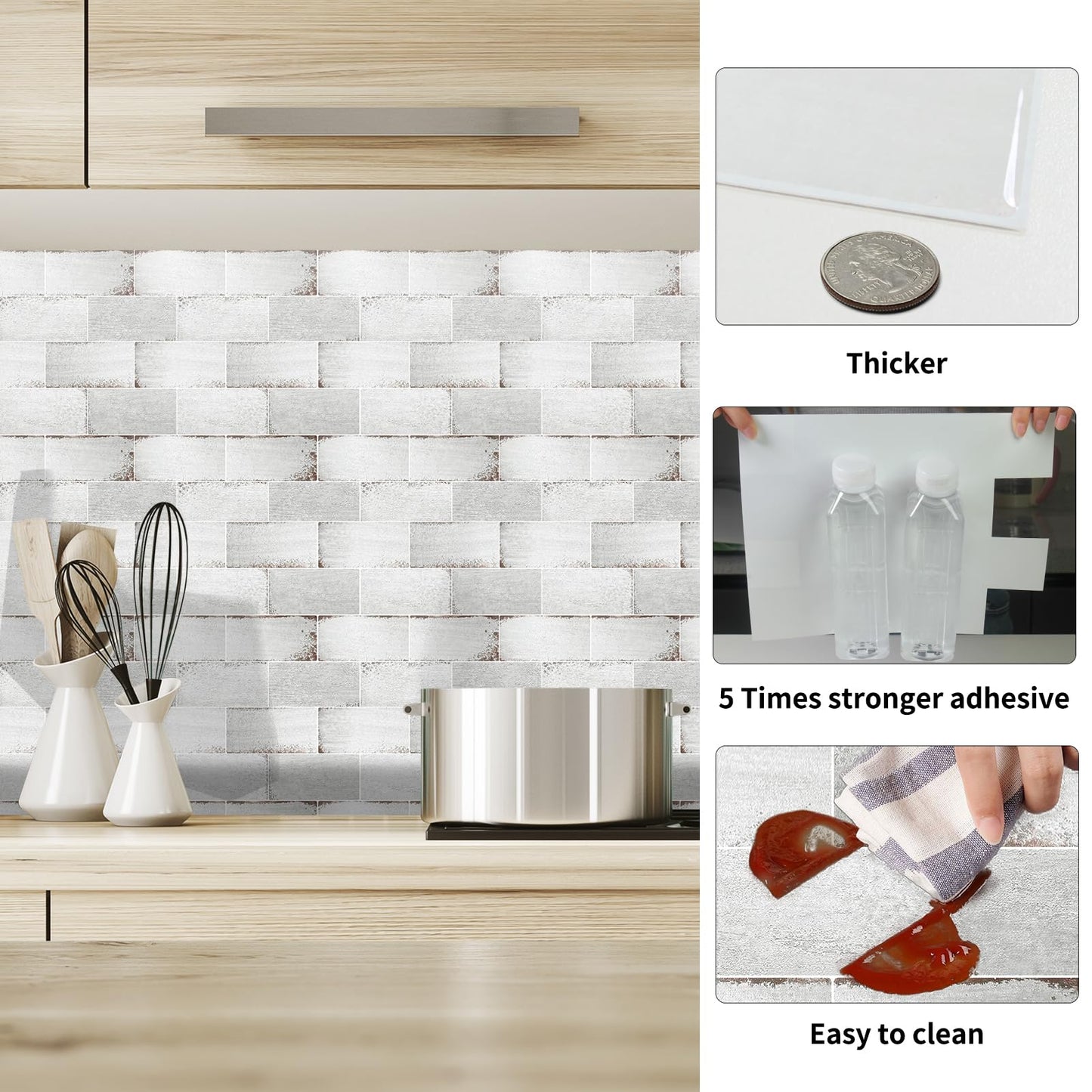 Artemuro 10-Sheet Upgraded Backsplash Tiles Peel and Stick, 12"x10" Stick on Wall Tiles, Self Adhesive Tile Stickers for Kitchen Back Splashes (Grunge Off White)