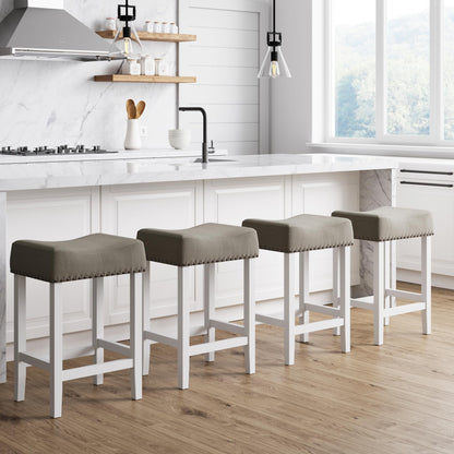 Nathan James Hylie Nailhead Wood Counter Height Kitchen Bar Stool, 24", Gray/White