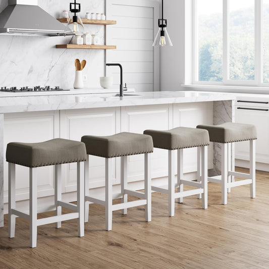 Nathan James Hylie Nailhead Wood Counter Height Kitchen Bar Stool, 24", Gray/White