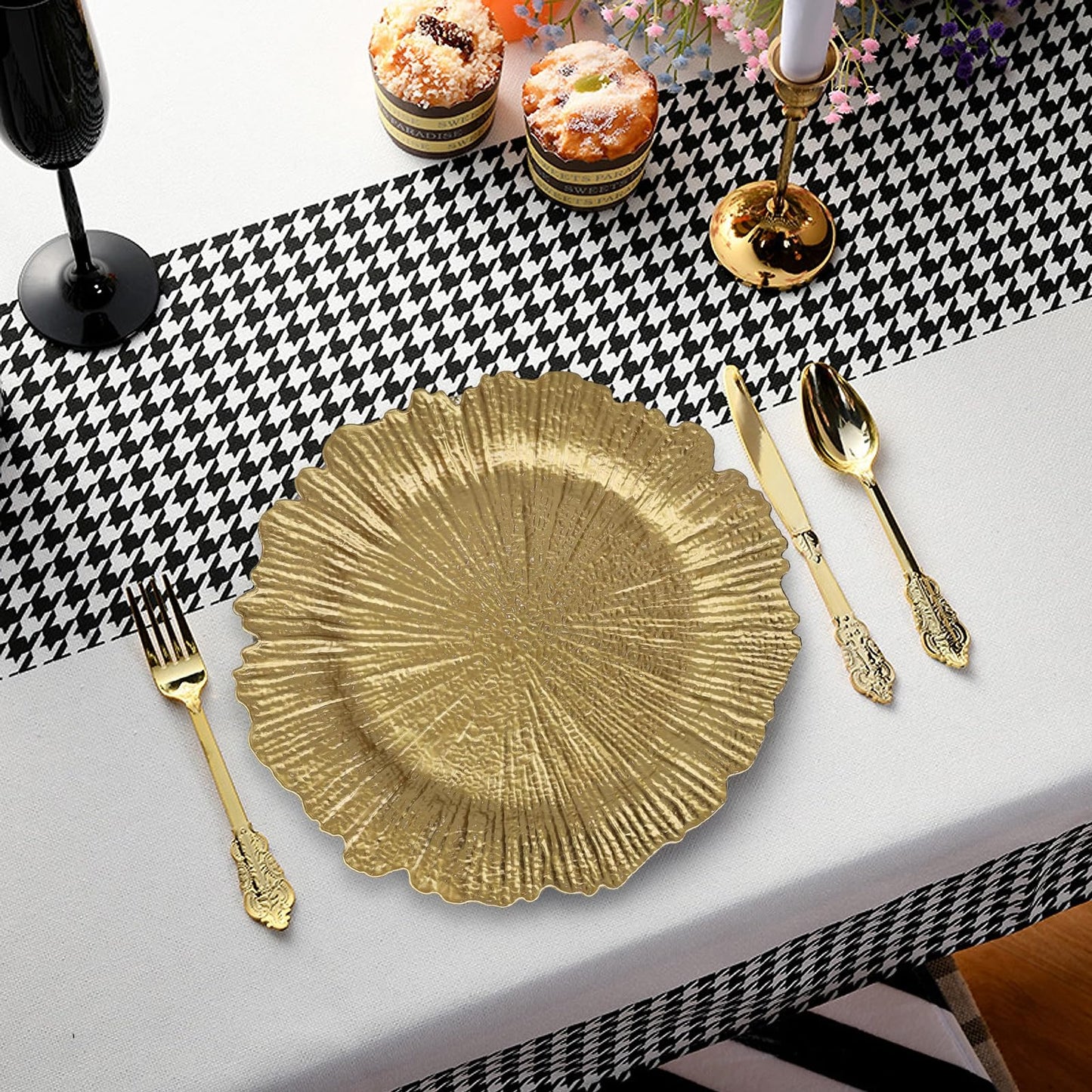 Leemxiiny Reef Gold Charger Plates, Set of 6 Decorative Chargers for Dinner Plates Bulk for Wedding, Party, Holiday, Thanksgiving, Christmas Table Setting