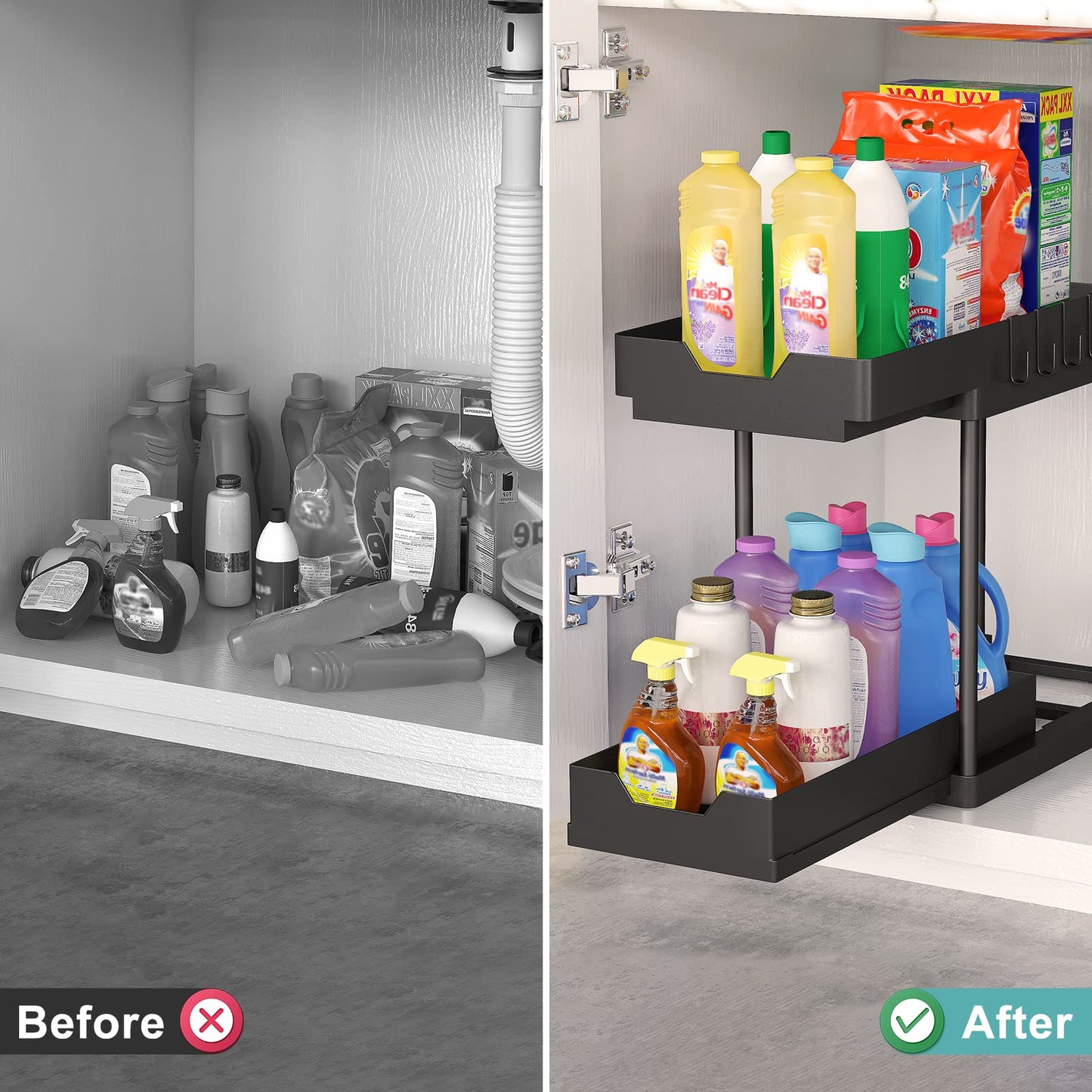 2 Pack Under Sink Organizer with Pull Out Drawers