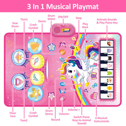 Unicorn Piano Drum Play Mat for Toddlers
