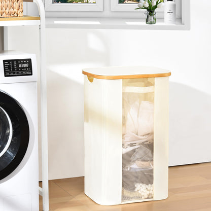 ELONG HOME Laundry Basket 100L Beige Collapsible Laundry Baskets with Removable Liner and Bamboo Handle