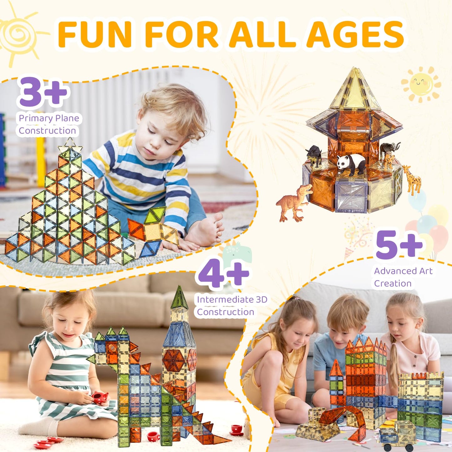 120 PCS Magnetic Tiles, Brown Magnetic Blocks Building Set for Kids Age 3-5 4-8, STEM Magnet Toys 3D Kids Magnets Preschool Educational Learning Toys for Boys and Girls Ages 3 4 5 6 7 8+ Years Old