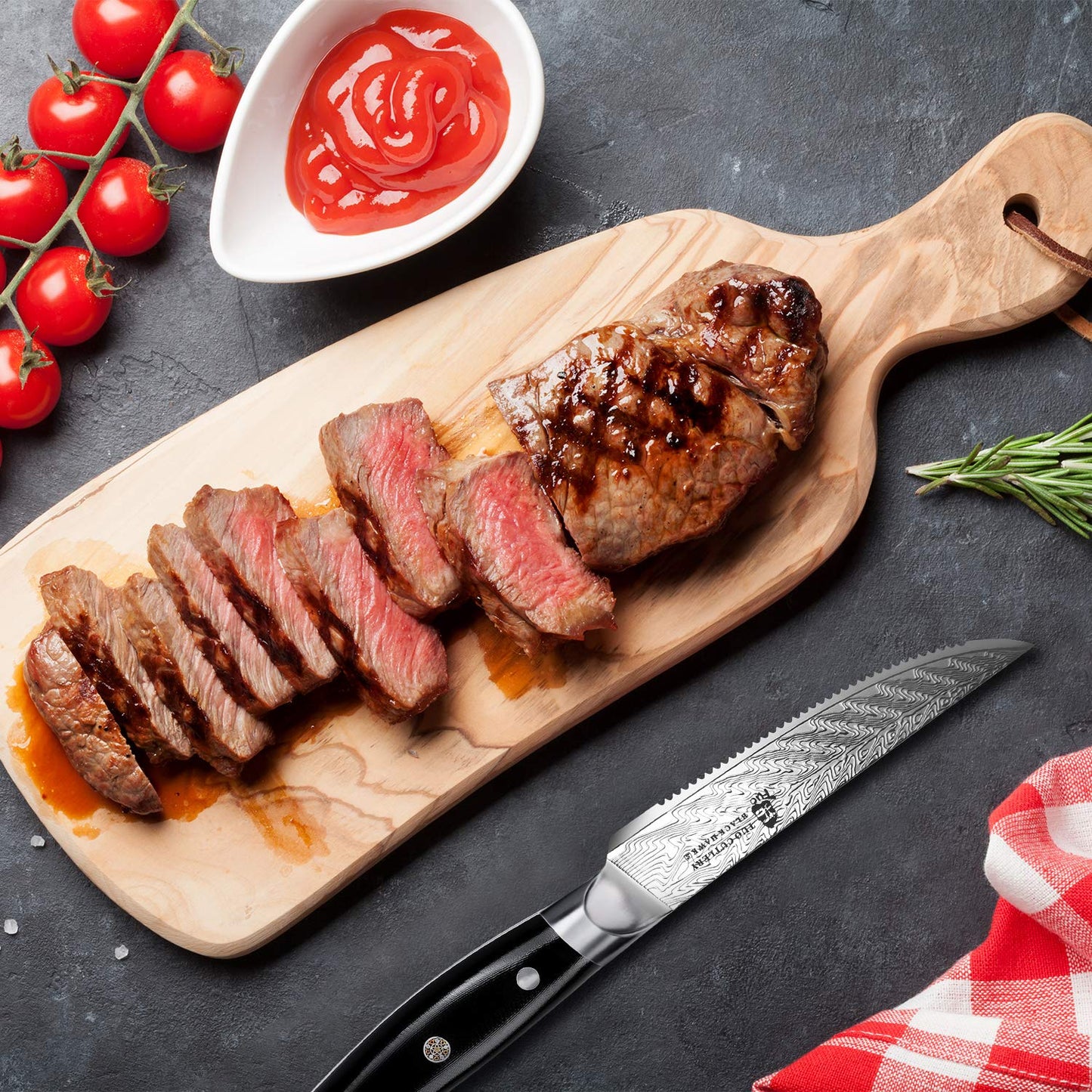 TUO Serrated Steak Set 5'' - Professional Kitchen Steak Knives Set of 4 - Triple Rivet Steak Knives G10 Full Tang Handle - BLACK HAWK S Series