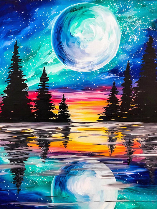 MISSIKAIN 5D Diamond Painting Art Kits for Adults Moon Reflection, DIY Abstract Landscape Diamond Painting Arts Crafts for Home Decor Gift, Paint with Diamonds by Numbers for Beginners, 12x16 Inch