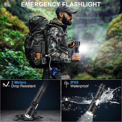 Flashlights 100,000 High Lumens Rechargeable - Super Bright LED Magnetic Flashlight with Sidelight 8 Modes Waterproof Powerful Handheld Flash Light for Emergency (2 Pack with Leather Box, Black)