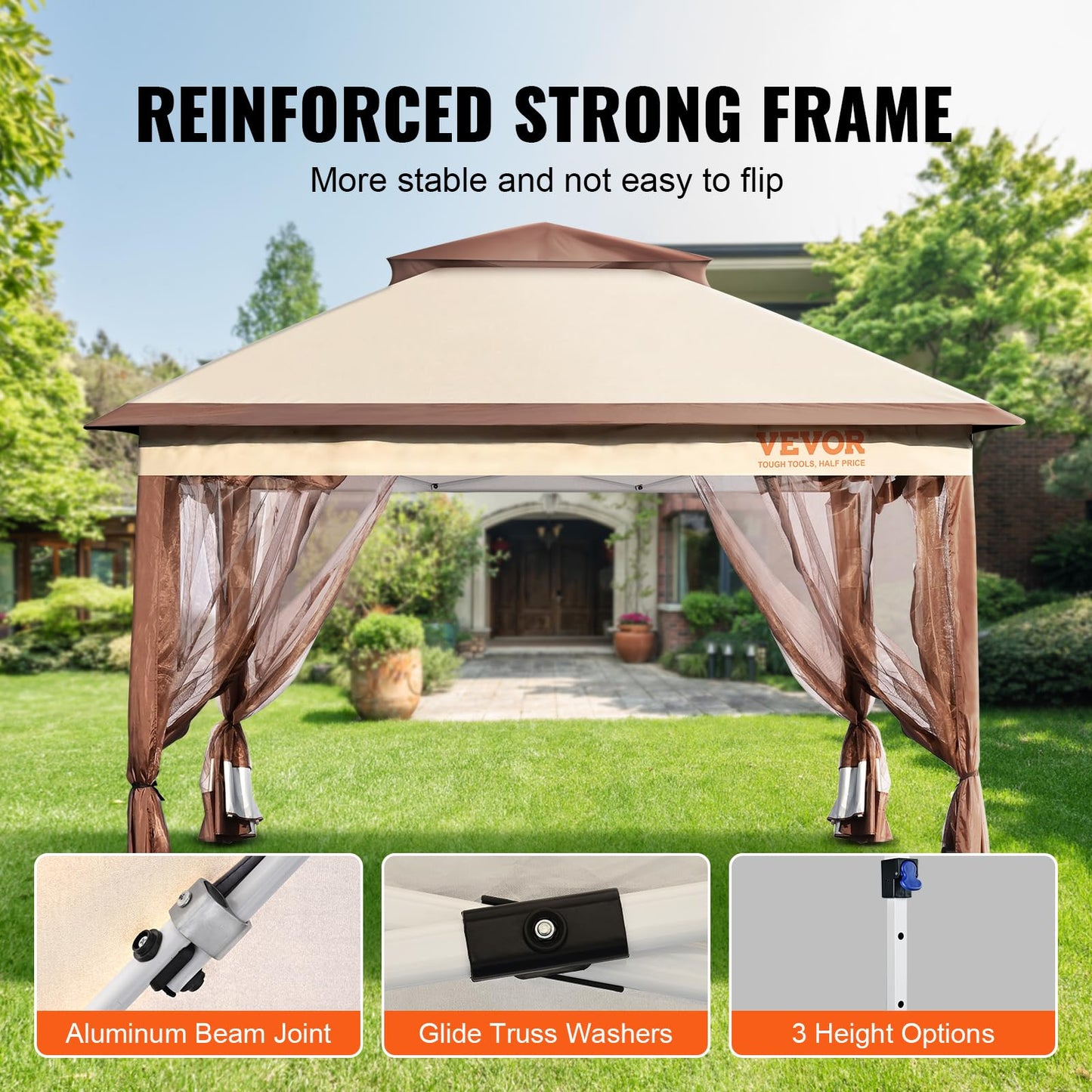 VEVOR Pop up Gazebo for 8-10 Person, with Mosquito Netting, Metal Frame, and PU Coated 250D Oxford Cloth, Outdoor Canopy Shelter for Patio, Backyard, Lawn, Garden, Deck, 11 x 11 FT