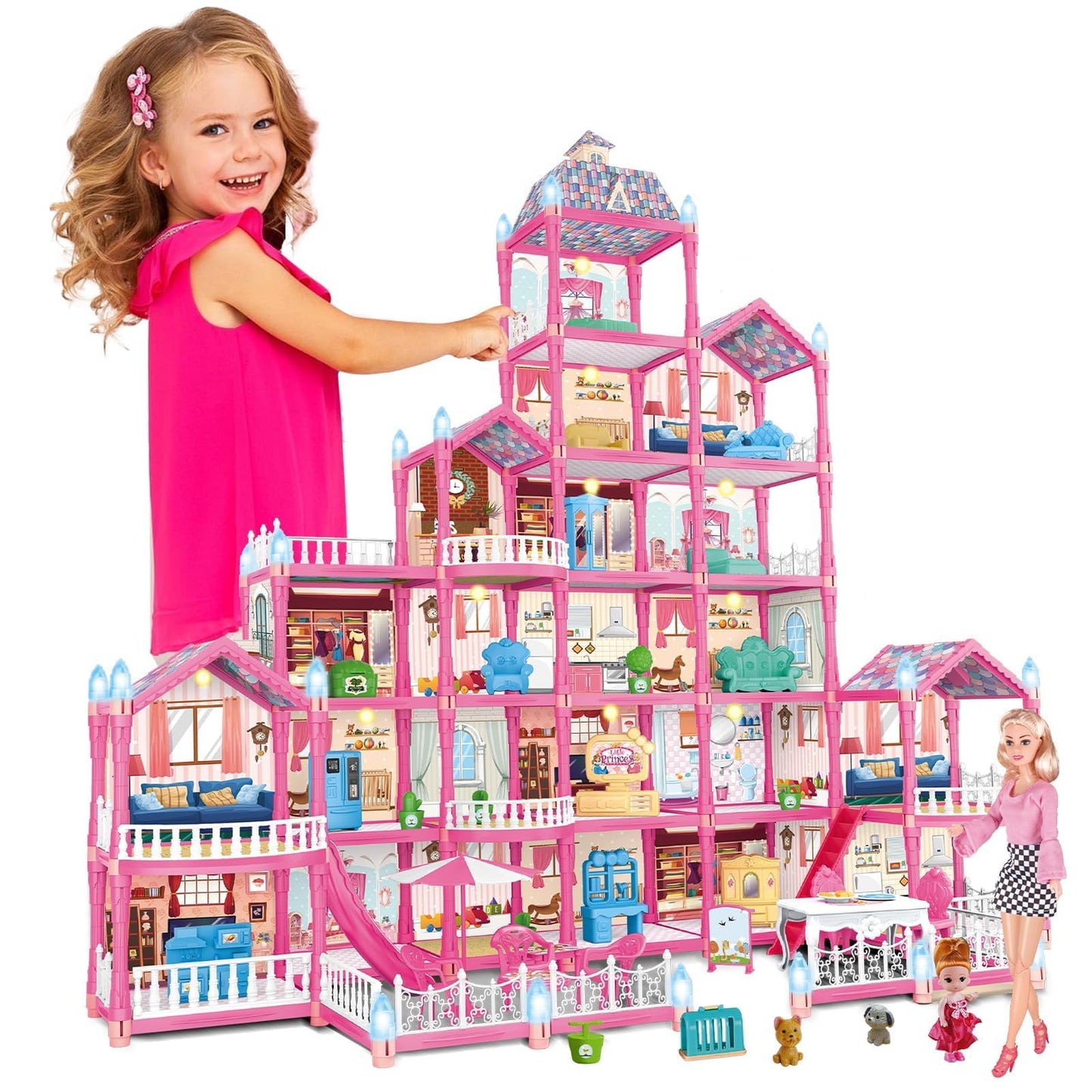 KLADNDER Doll House For Girls, 6-Story 23 Rooms Huge Doll House, Plays House Toys Accessories And Furniture, Outdoor Girls Play Set, Princess Doll House 2024 Christmas Toy, Easy Assembly Ideal For Kid