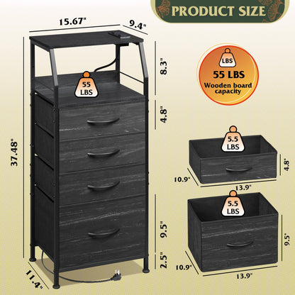 WLIVE Nightstand with Charging Station and Drawers