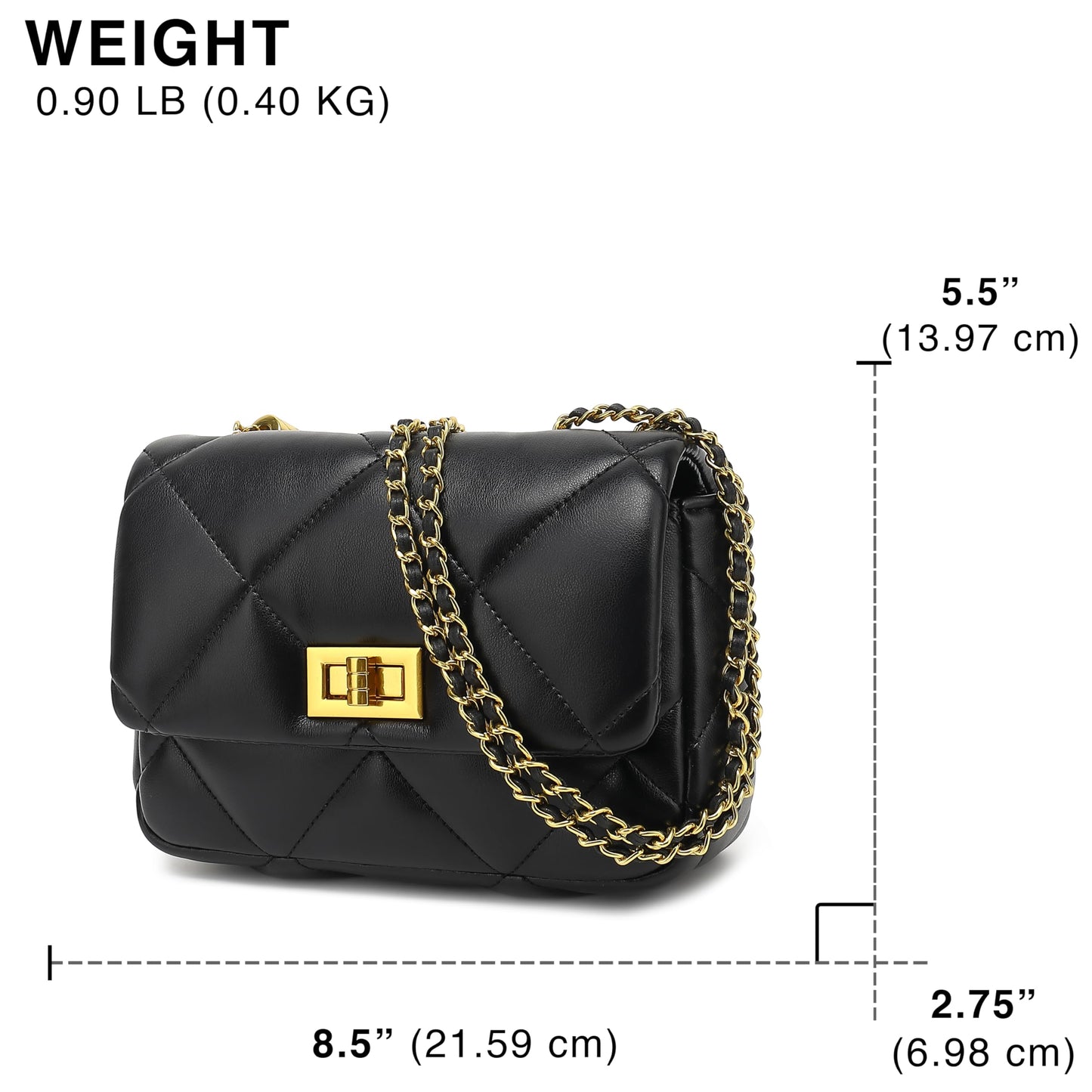 Scarleton Crossbody Bags for Women, Quilted Shoulder Bag Purse, Gold Chain Crossbody Bag Purses for Women, H211701 - Black