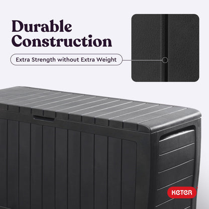 Keter Marvel Plus 71 Gallon Resin Deck Box-Organization and Storage for Patio Furniture Outdoor Cushions, Throw Pillows, Garden Tools and Pool Toys, Dark Grey