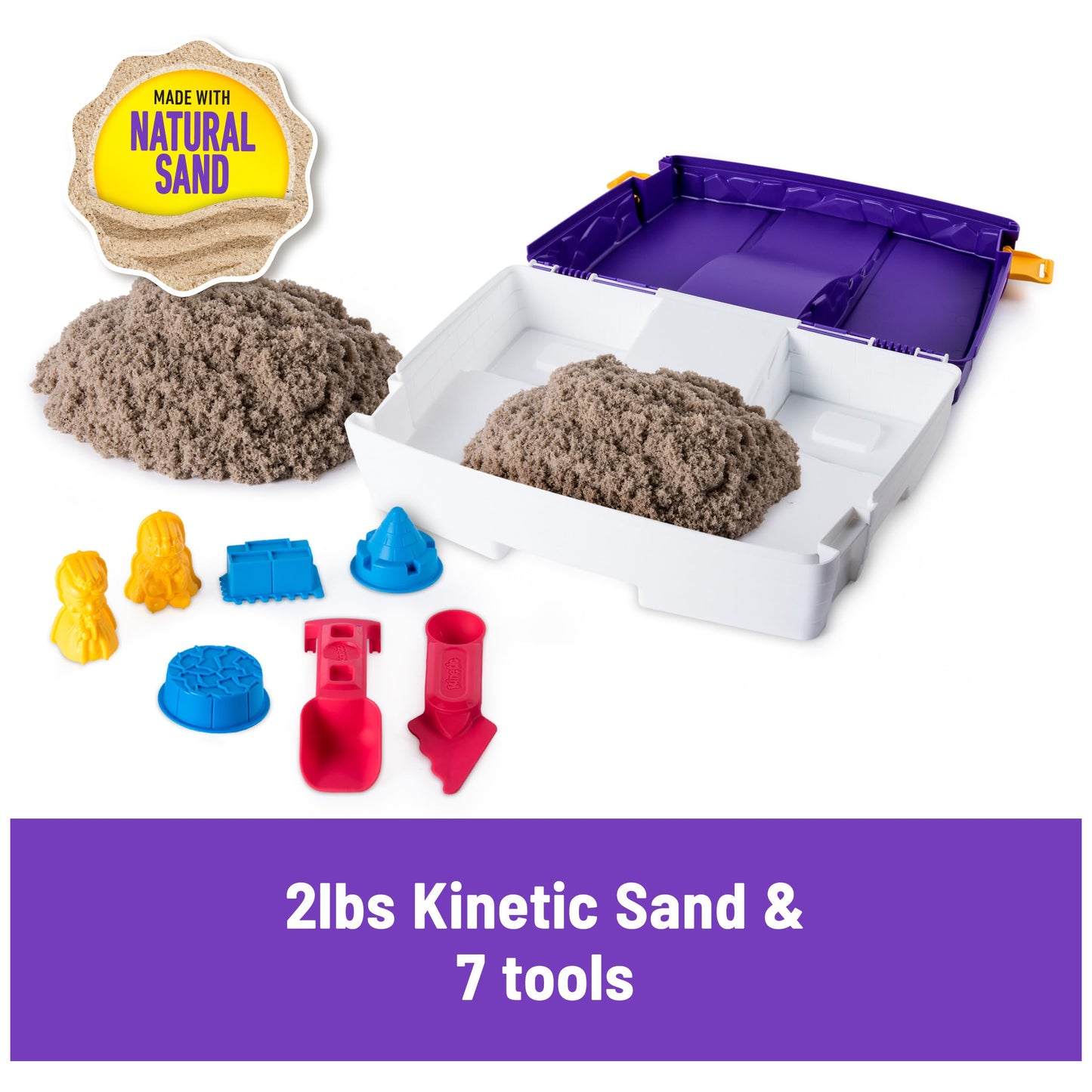 Kinetic Sand, Folding Sand Box with 2lbs Play Sand, 7 Molds & Tools, Sensory Toys, Christmas Gifts for Kids Ages 3+