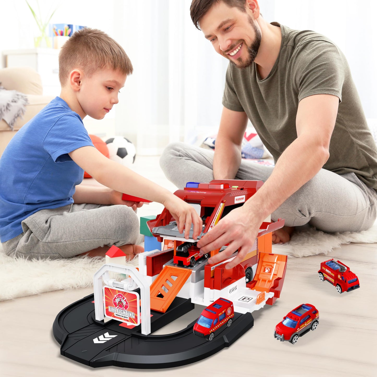 Fire Truck Toy Set with 4 Alloy Trucks