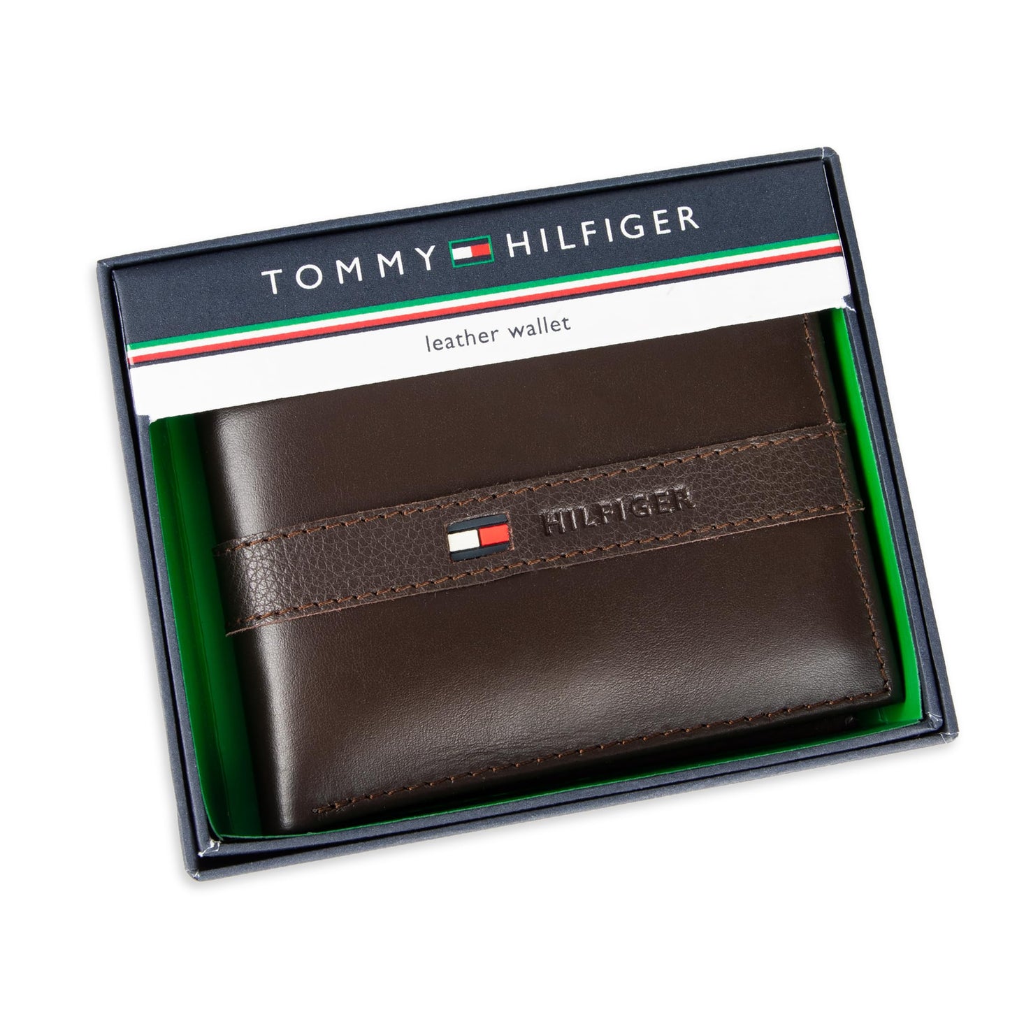 Tommy Hilfiger Men's Leather Wallet – Slim Bifold with 6 Credit Card Pockets and Removable ID Window, Casual Brown, One Size