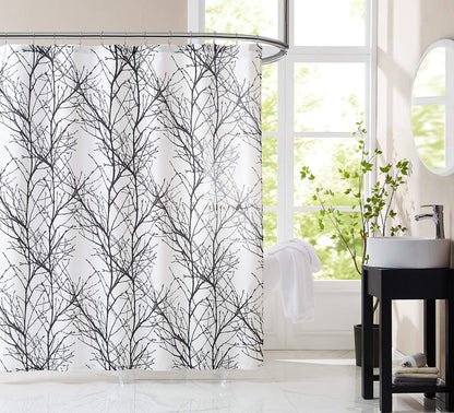 Waffle Weave Shower Curtain with Tree Branch Print