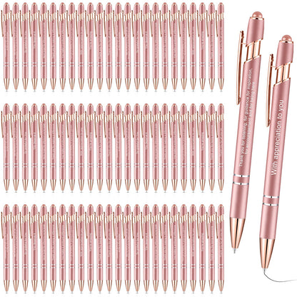 Outus 72 Pcs Employee Appreciation Gifts Pens with Stylus Tip Inspirational Pen Bulk Motivational Ballpoint Pen Black Ink Thank You Pens for Employee Coworker Team, 12 Styles (Rose Gold)